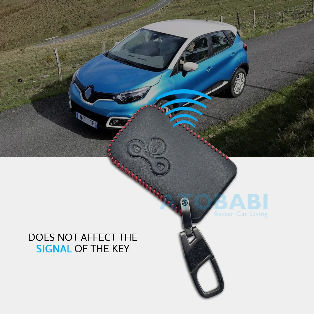 Leather Car Key Cover For Renault Clio Logan Megane 2 3 Koleos Scenic 3 Buttons Smart Remote Fob Protector Case Keychain Bag