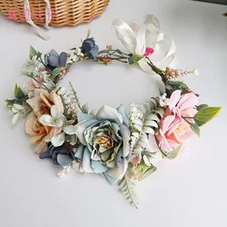 Guirnalda de flores grandes para mujer, diadema de flores artificiales, vacaciones, boda, novia, ropa para el cabello