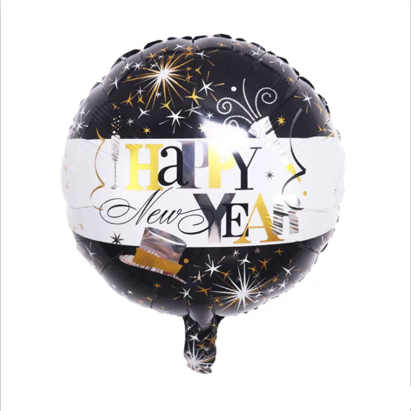 New Black Gold Happy New Year Balloon Tail Tooth Happy New Year Five-Pointed Star Shooting Star Wine Bottle 4D Ball Balloon