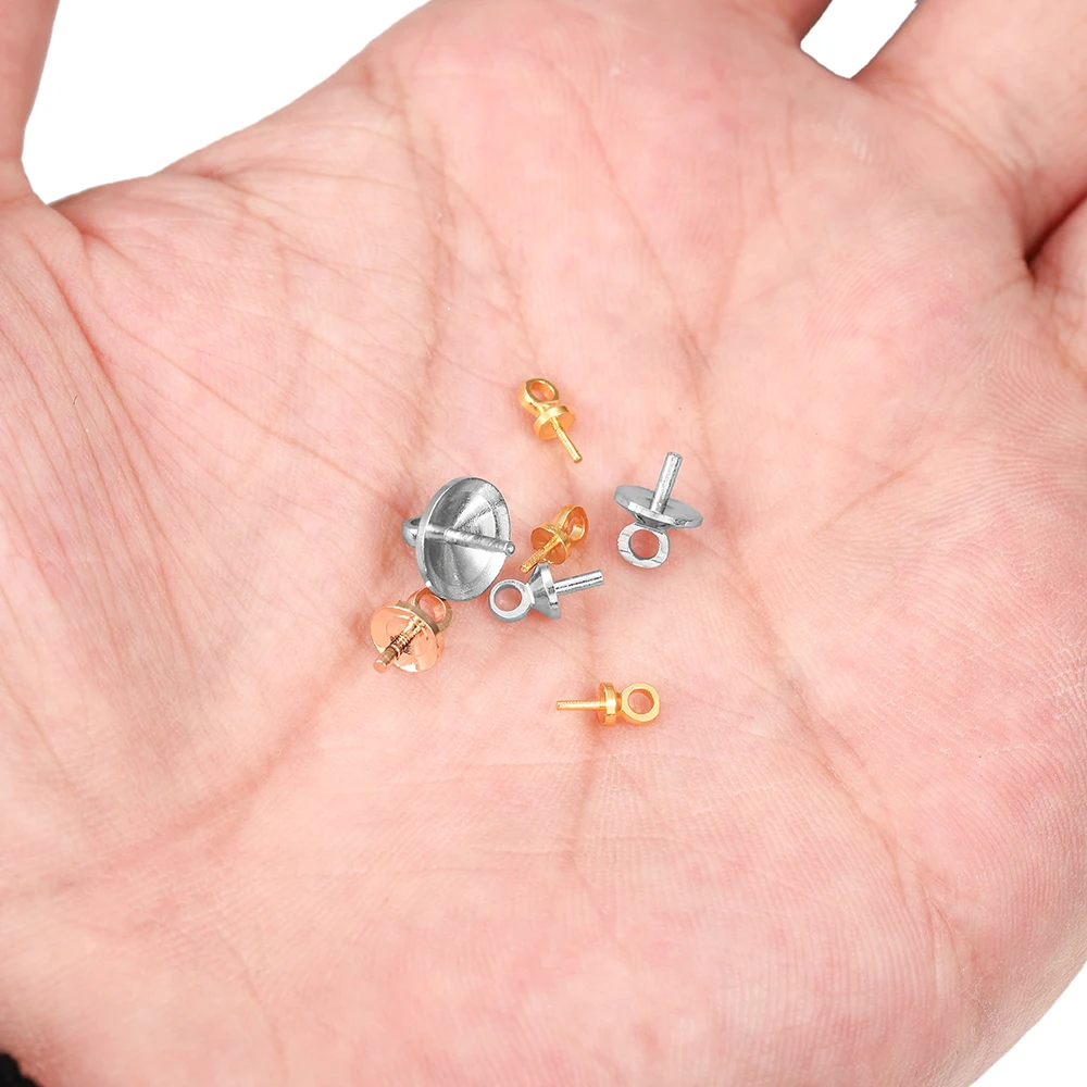 1 Bag Brass Half hole Charms Pins Pendant Screw Eye Pin Bail For Charms Pearl Pendant Connector Top Drilled Jewelry Accessories