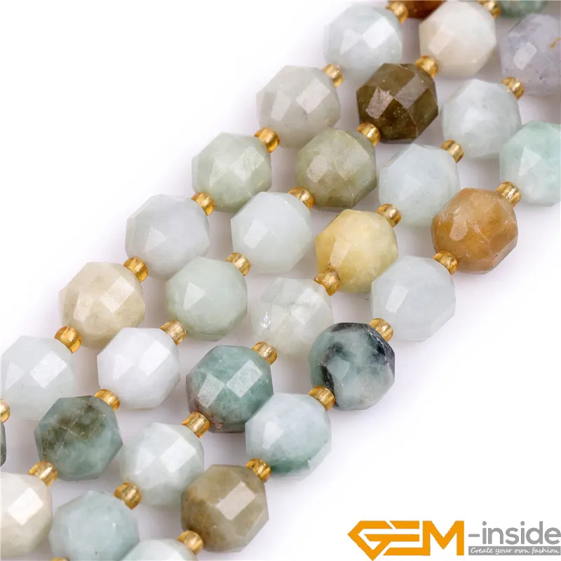 8/10/12mm Bicone Hand Faceted Burmese Jades Turquoises Natural Beads For Jewelry Making Adults Bulk Full 15\