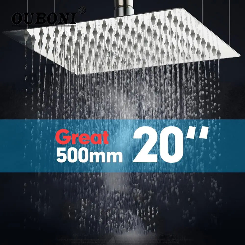 

OUBONI 20" Bathroom Shower Head Wall Mounted Chrome Brass Square Rain Shower Head 20 inch Shower Sprayer