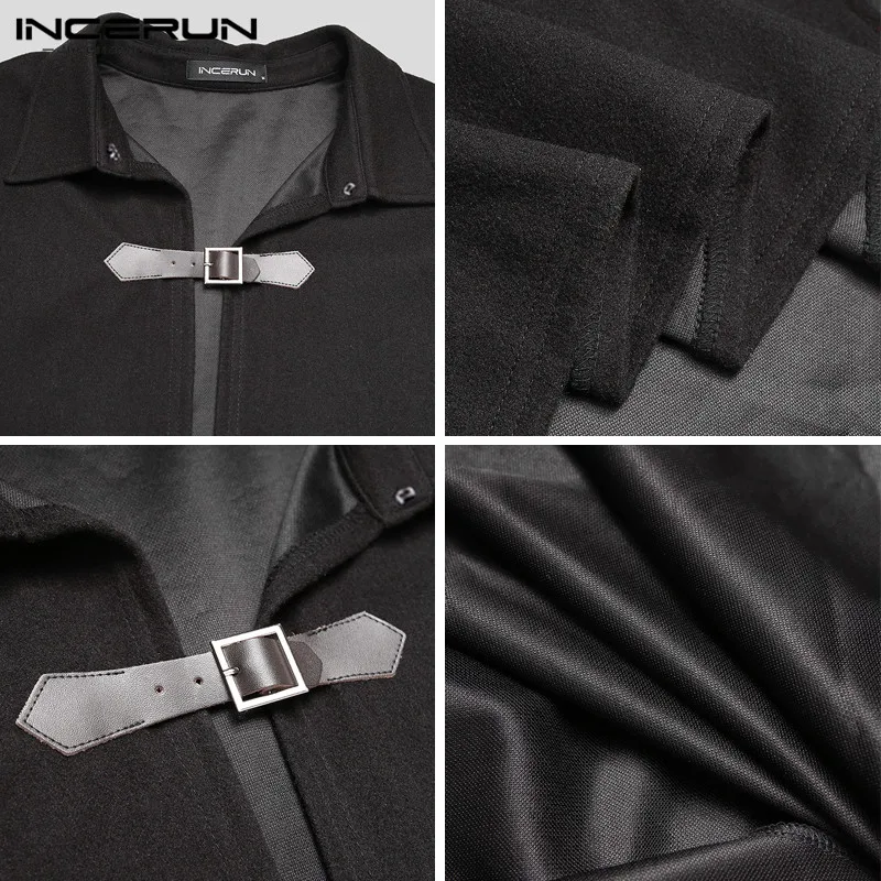 INCERUN-gabardina larga con solapa para hombre, abrigo de mezcla de imitación, Color sólido, a la moda, talla grande, invierno, 2023