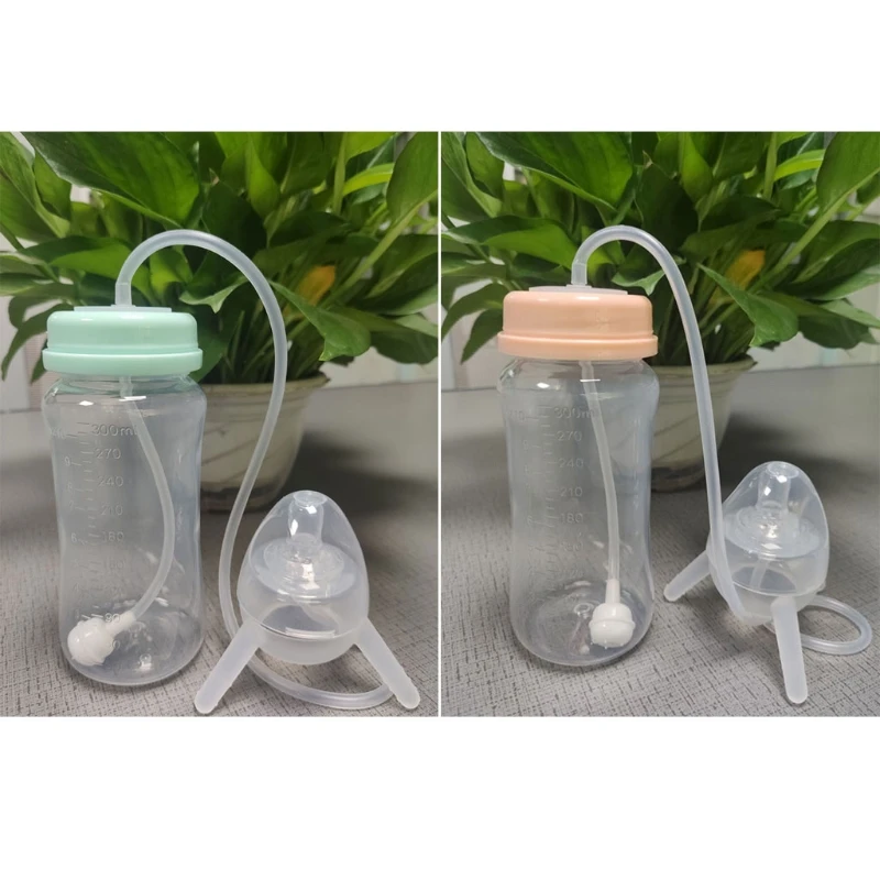 Self-Feeding Baby Bottle with Long Straw Handless Imitation Milk Weaning Bottle