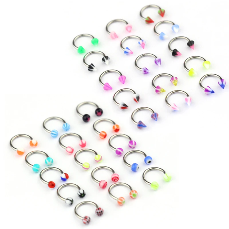 10-20pcs Acrylic Ball Hoop Nose Ring BCR Eyebrow Lip Helix Ear Cartilage Septum Piercing Circular Barbell Horseshoe Body Jewelry