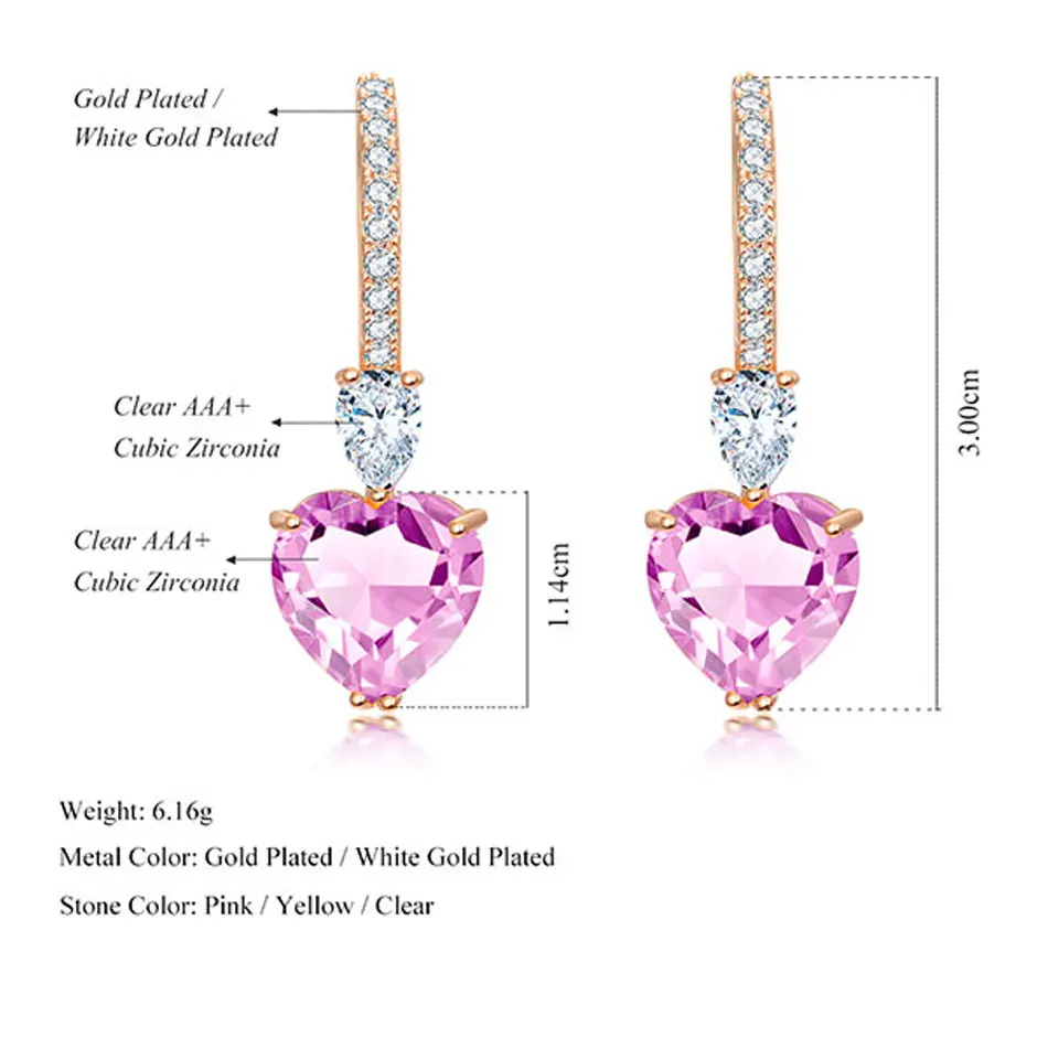 BRAVEKISS Fashion Heart Cubic Zirconia Drop Earrings For Women Fashion Jewelry Earrings Korean Cute Earring Accesories UE0610