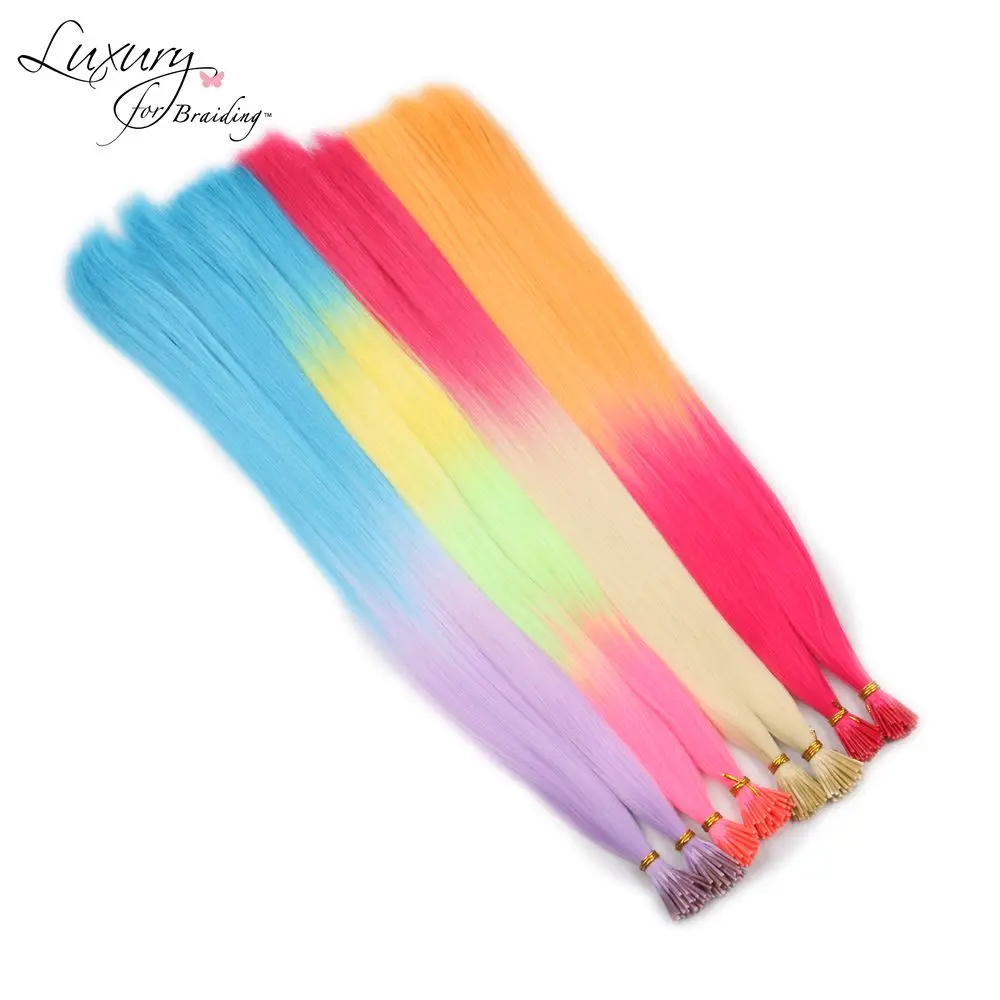 Estensioni dei capelli in piuma sintetica I Tip lusso per intrecciare 22 "500 fili/lotto 50 fili/confezione colore arcobaleno dritto