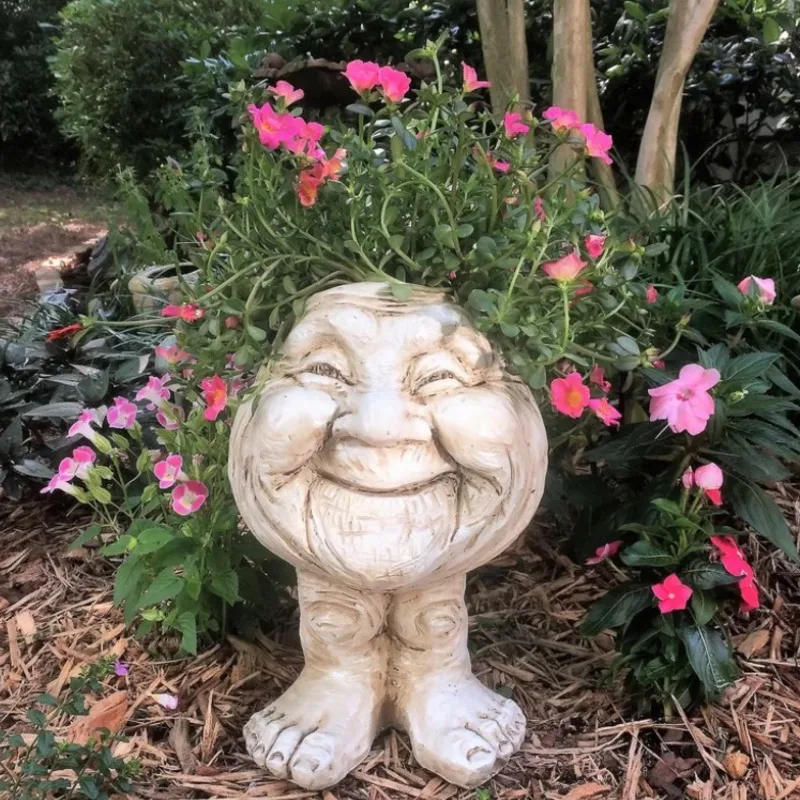 Muggly De Gezicht Standbeeld Planter Grappige Muggle Gezicht Sculptuur Grappige Uitdrukking Outdoor Bloempot Tuin Decoratie