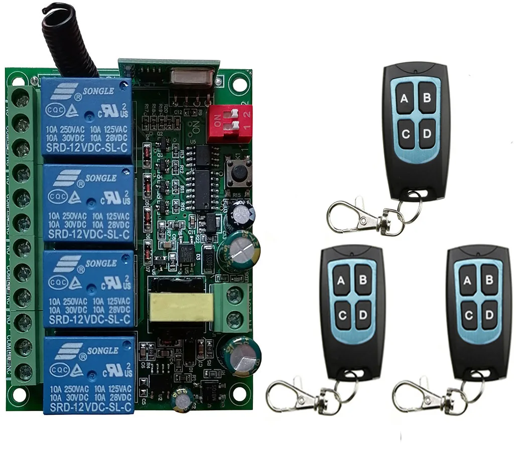 433 МГц беспроводной пульт дистанционного управления RF переключатель AC110V 220V 230V 4CH беспроводной пульт дистанционного управления релейный модуль приемника передатчик