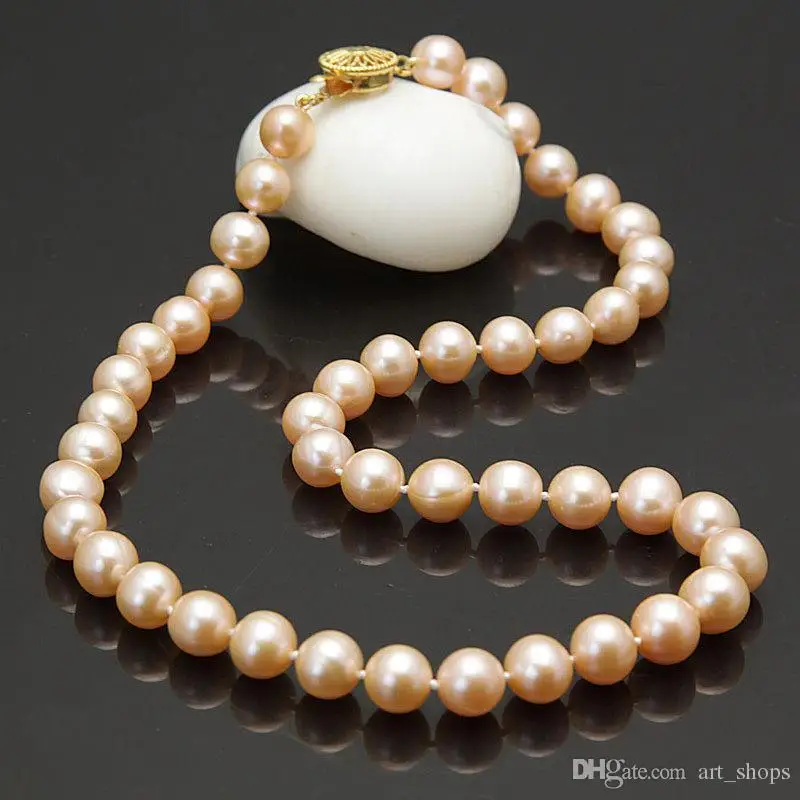 

s271 Mother's 9-10mm pink fresh water cultured pearl necklace