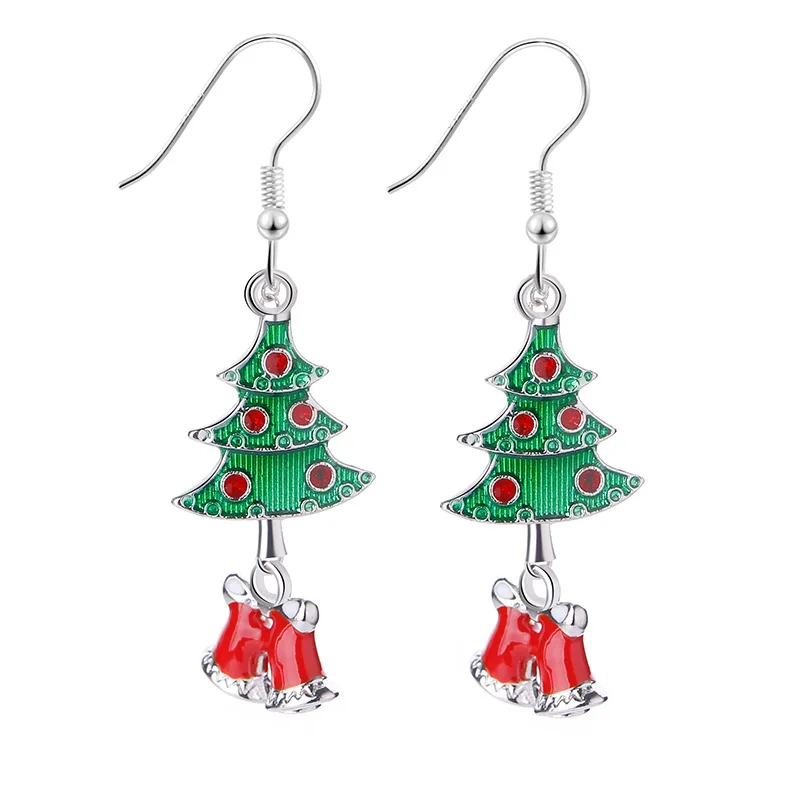 12pcs/lot New Fashion Winter Rhinestone Christmas Bell Christmas Tree Long Earrings For Party Fashion Jewelry