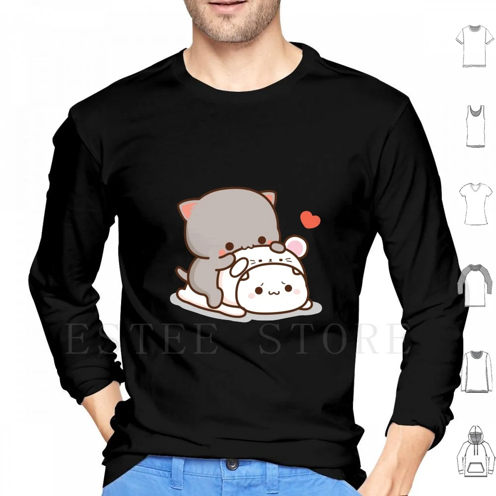 Sudadera con capucha Peach And Goma Mochi Cat de manga larga, diseño de gato Peach Goma Mochi, linda, romántica, Kawaii, para novio, novia, Peach