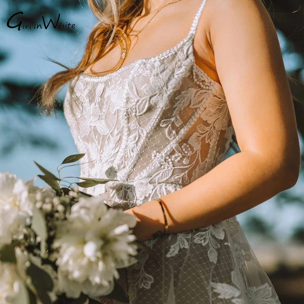 Vestidos De Novia bohemios De corte a, vestido De Novia femenino con tirantes finos, Apliques De encaje, vestido De Novia personalizado De tul, Vestidos De Novia