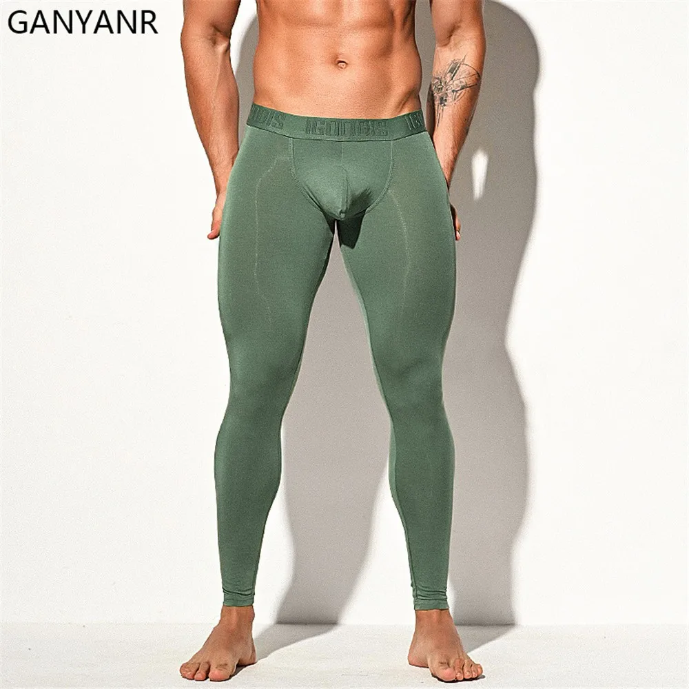 GANYANR Men Running Tights Compression Pants Leggings Sportswear Fitness Sexy Basketball Yoga Winter Training Workout Long Sport