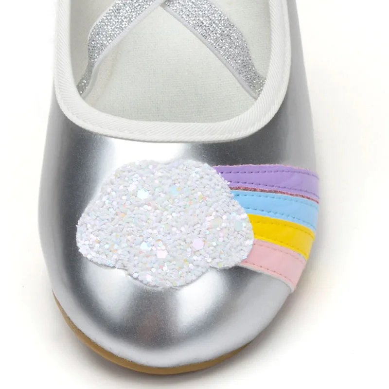 2023 New Girls Shoes Clouds Rainbow Kids Flats Children Silver Soft Soles Baby Girl Princess Dance Shoes Slip On Loafers CSH1240