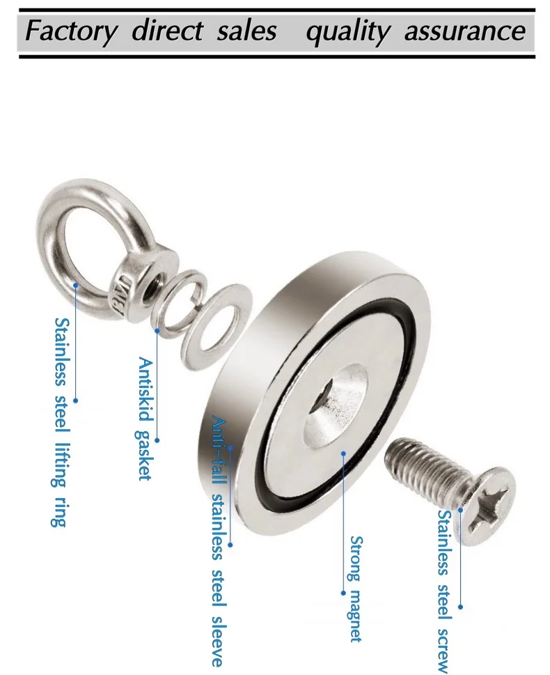 Super Strong Neodymium Magnet Salvage Magnet Deep Sea Fishing Magnets Holder Pulling Mounting Pot with Ring Eyebolt