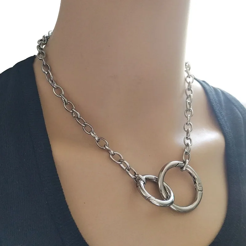 Double Round Circle Lasso Chain Choker Handcuffs Pendant Charm Necklace Cool Collar Statement Necklaces