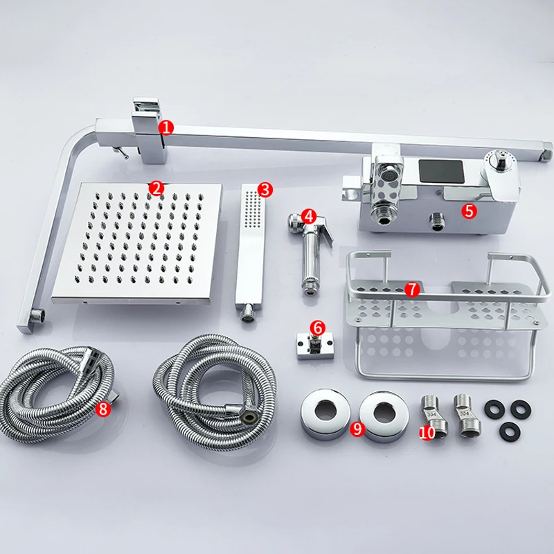 Système de bain numérique thermostatique intelligent, robinets de douche chromés argent salle de bains, baignoire SPA, ensemble de douche pluie, Torneiras chauds et froids