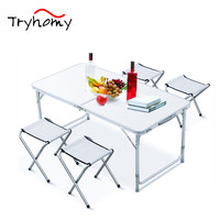 Tryhomy Folding Camping Table For 4 Persons Folding Table and Chairs Set 3 Height Adjustable Camping Table For Picnic BBQ New