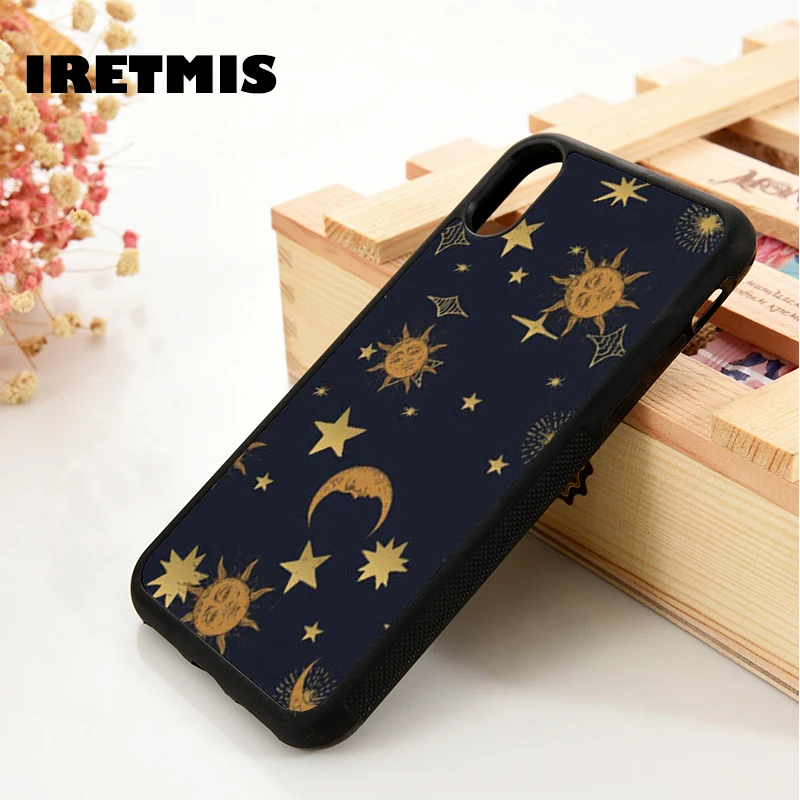 Iretmis 5 5S SE 2020 6 6S Rubber Phone Case Cover for iPhone 7 8 Plus X Xs 11 12 MINI Pro Max XR Vintage Stars Suns And Moons