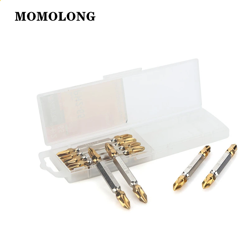 10Pcs 65มม.ไทเทเนียมเคลือบไฟฟ้า Hex Shank Magnetic สกรูเจาะ PH2 Cross ไขควง Bits
