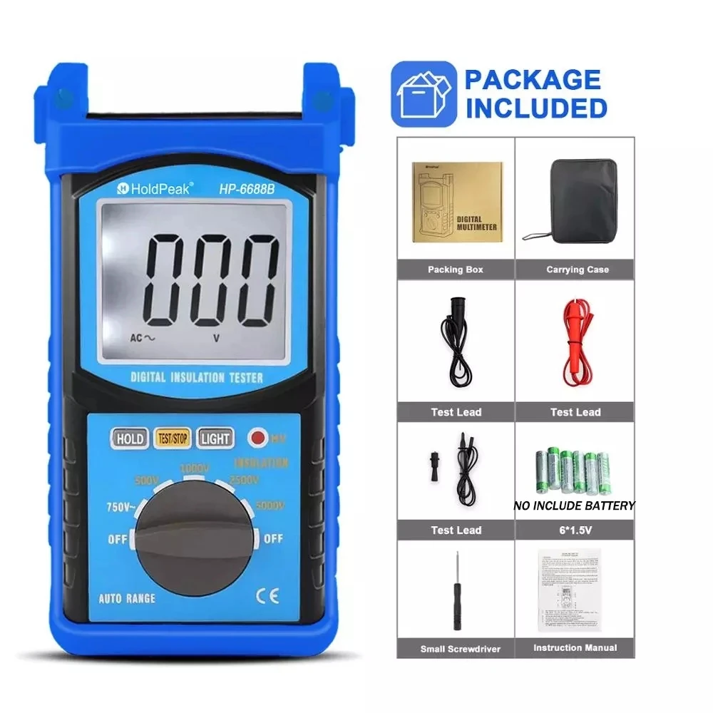 HoldPeak HP-6688B Insulation Resistance Tester New Arrival High Quality Digital 5000V Insulated Portable Tester Megohmmeter