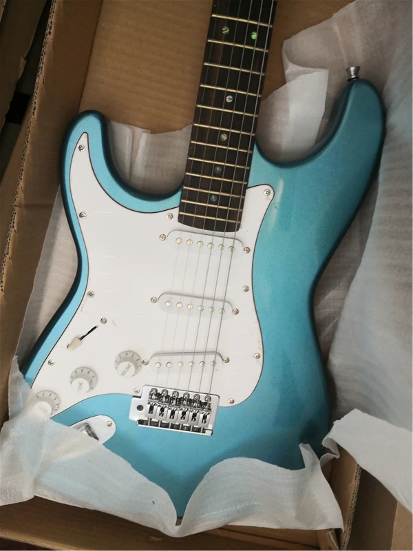 free shipping handling inventory left hand electric guitar,HHH pickups,maple neck ,chrome buttons,basswood body