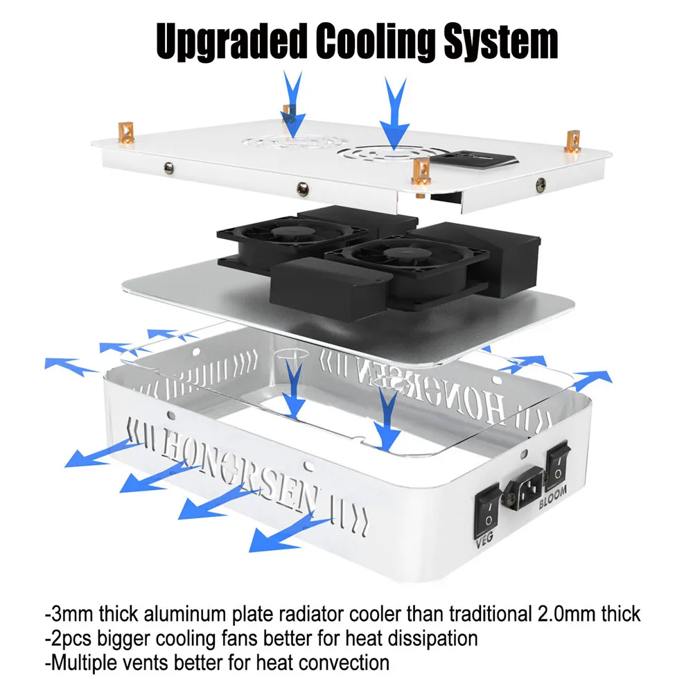 Imagem -03 - Led Crescer Espectro Completo de Luz com Interruptor Duplo Vege e Bloom Crescente Luzes para Plantas de Interior 10w Led Chips 60 Peças 600w