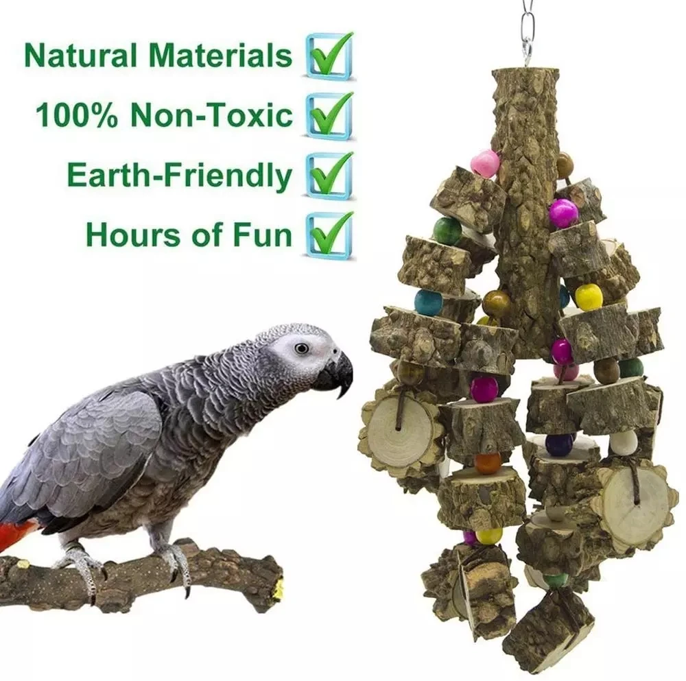 Bird Toys Natural Wood Large Parrot Toy Bird Toys Best for African Grey Macaws Cockatoos Parrot Birds and More