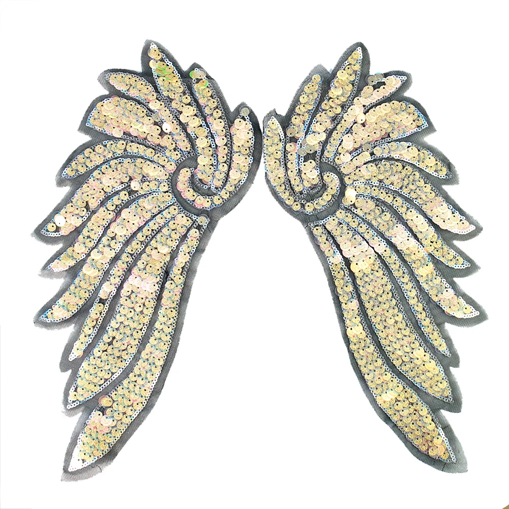 2pcs Golden Wing Angel Sequin Clothes Patch Embroidery Patching Hole Children's Clothing Accessories Iron on Sewing Supplies