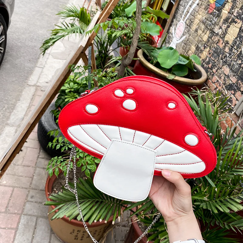 Personality Design Funny Cute Cartoon Pu Mushroom Shape Messenger Bag Summer Cute Chain Shoulder Bag