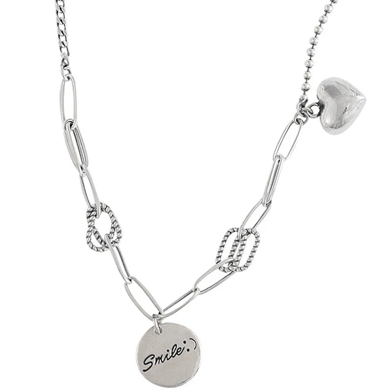 S925 de moda de plata esterlina ronda marca geométrica amor mujer retro tailandesa de plata collar tipo cadena hasta la clavícula suéter Cadena de joyería