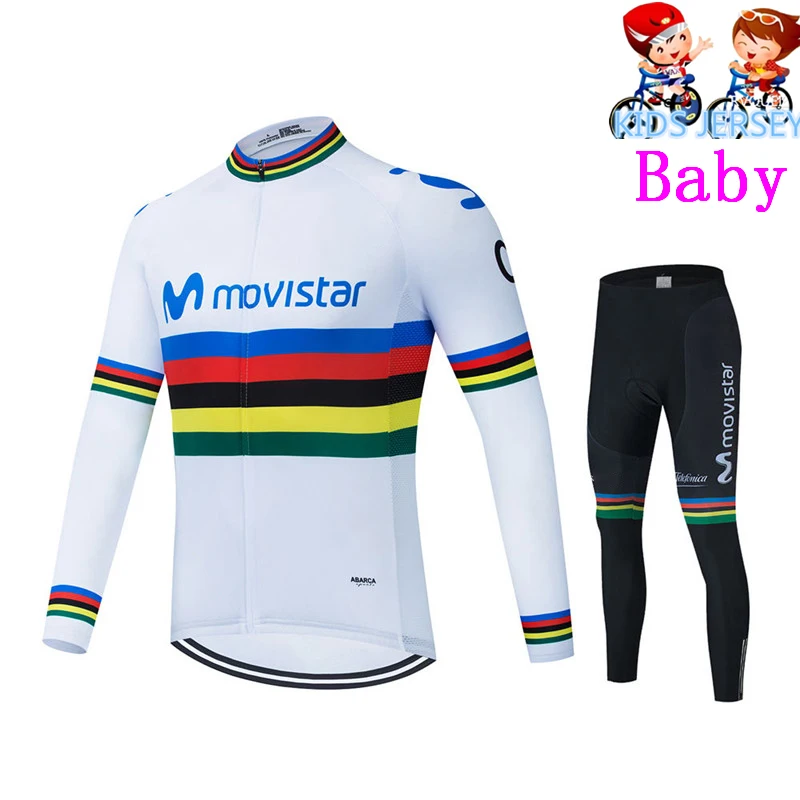 Movistar Cycling Clothing Breathable Children Long Sleeve Jersey Set Breathable Sportswear Kids Bicycle Bike Maillot Ciclismo