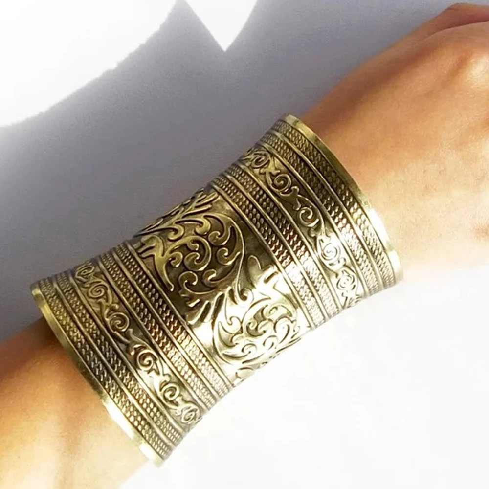 Gypsy Vintage Tibetan Tribal Wide Hand Cuff Bracelet for Women Men Big Armlet Armband Open Bangles Afghan Turkish Arm Jewelry