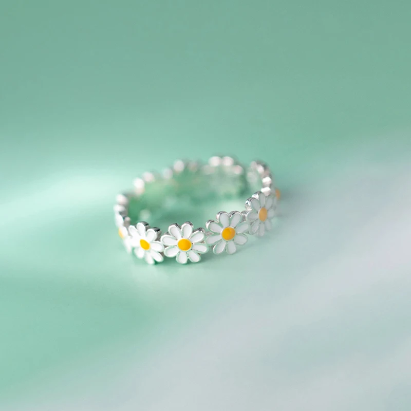 

Daisy Flower Rings For Women Silver 925 Fine Jewelry Gift Female Ring 2021 New Trend Adjustable Decorations