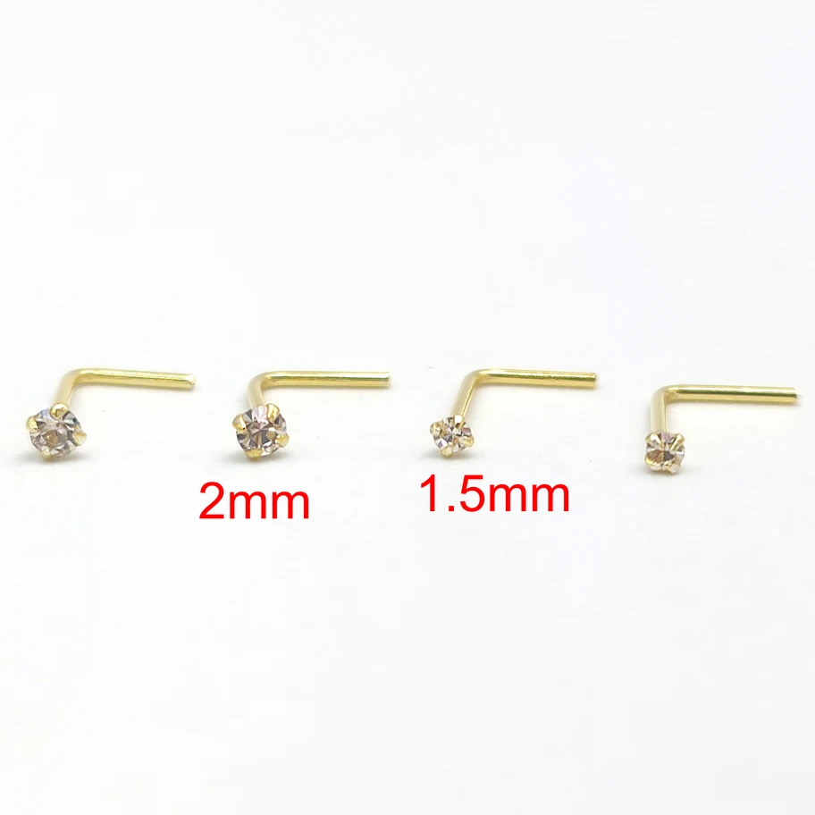 50pcs/lot 925 Sterling Silver nose piercing Clear Crystal L Shape Nose Studs Pin Nez Piercing Body Jewelry