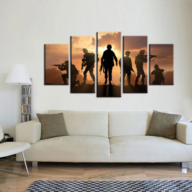 5 Pieces Army Soldier Home Decor Poster Combat Squad Print Canvas Painting Modern Style Picture Living Room Wall Art