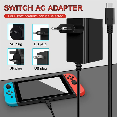 Imagen 2 del producto Nintend Switch 5 V 3 A / 15 V 2,6 A fuente de alimentación cargador de viaje con Cable de carga USB tipo C de 1,5 m compatible con TV para Switch Lite