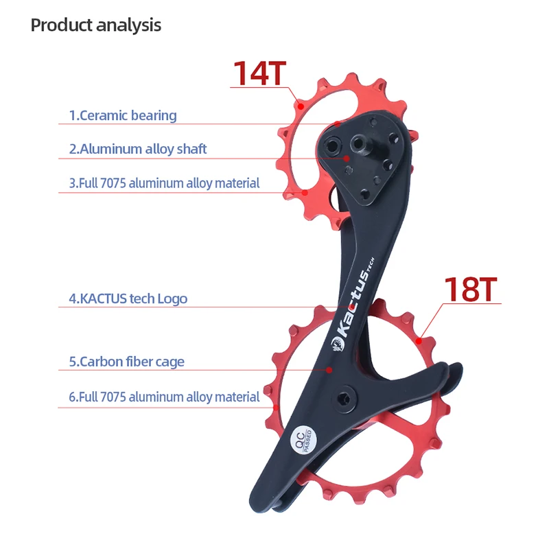 Kactus Bicycle 10v Rear Derailleur 11v Ceramic Oversized Pulley Fit for 10S/11S Shimano M9000/XT M8000/M8100/SLX M7000GS/M6000GS