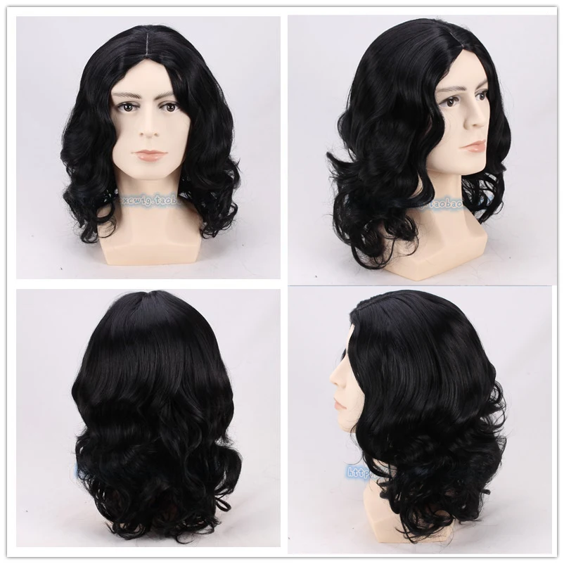 35cm Movie Severus Snape Black Wig Cosplay Professor Snape Curly Wig Halloween Role Play Hair Costumes + Wig Cap