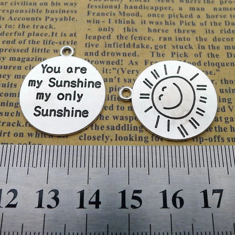 6pcs/Lot 25x25mm Double Sided Round Letter My Sunshine Charms Antique Silver Color Pendants for DIY Jewelry Making Charm