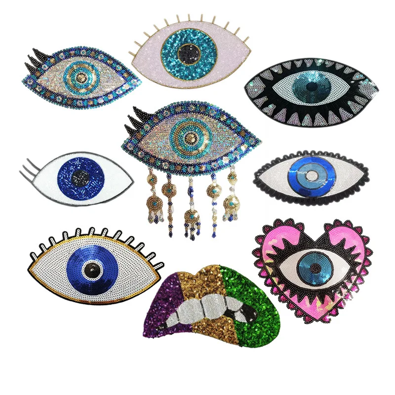 Evil Eye Patch Sequined Hand Embroidered Sticker For Clothing Kids Cloth Garment Appliques Mix Styles