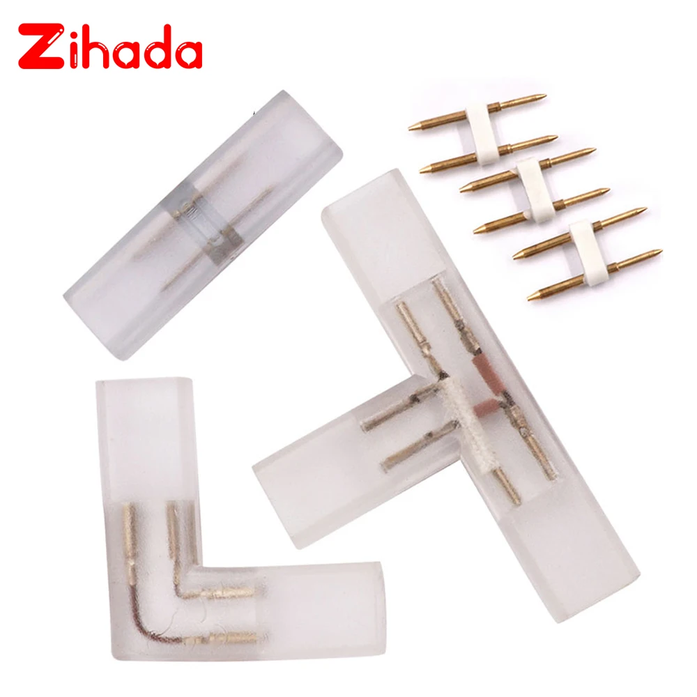 6mm 8mm 2pin L T Shape Corner Connector Middle Plug With Copper Needle for AC 110V 220V LED Strip 5050 3014 2835 Single Color