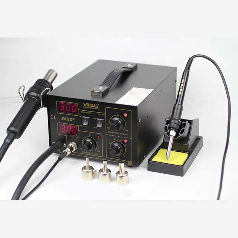 Yihua 852D-plus 220V 2in1 مصلحة الارصاد الجوية إعادة صياغة الهواء الساخن محطة لحام مع مضخة الحجاب الحاجز نوع مسدس هواء ساخن
