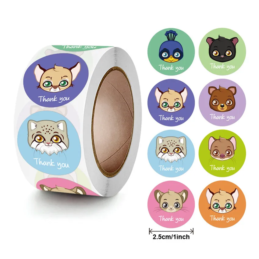 Cute Animals Cat Dog Sticker roll Thank you Sticker Sealing labels for Teacher Reward Student, Stationery Stickers, Kids toys