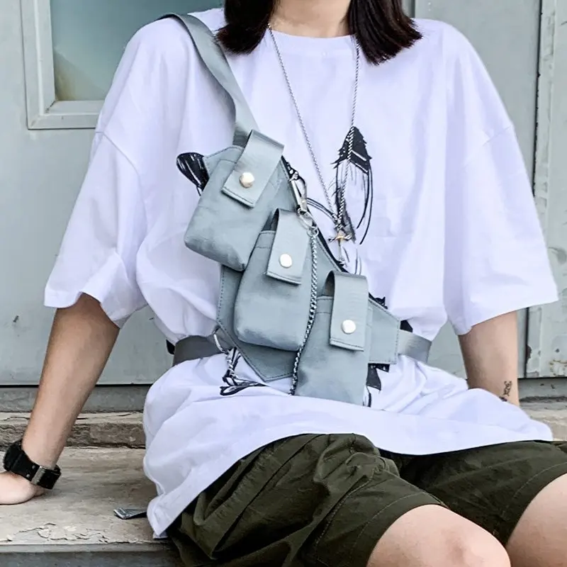 

Hip Hop Chest Bag for Unisex Black Fashion Streetwear Chest Rig Fanny Pack Multi-pocket Travel Phone Belt Bag Pouch Waist Packs