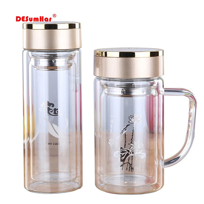 New Double Wall Glass cup Bottles Tumbler Glass Tea Drinking, Teacup Coffee Water pot tea cup,Water Bottle cups Flask