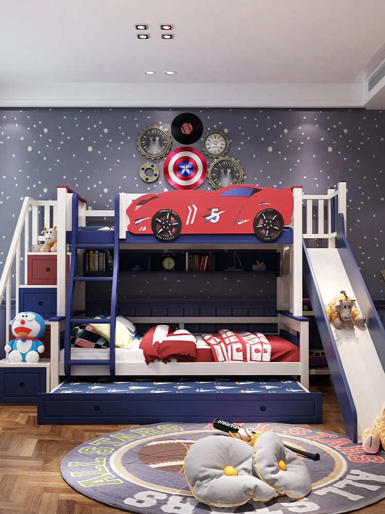 Children's bunk bed girl boy mother child solid wood province space furniture combination bed multi function suit