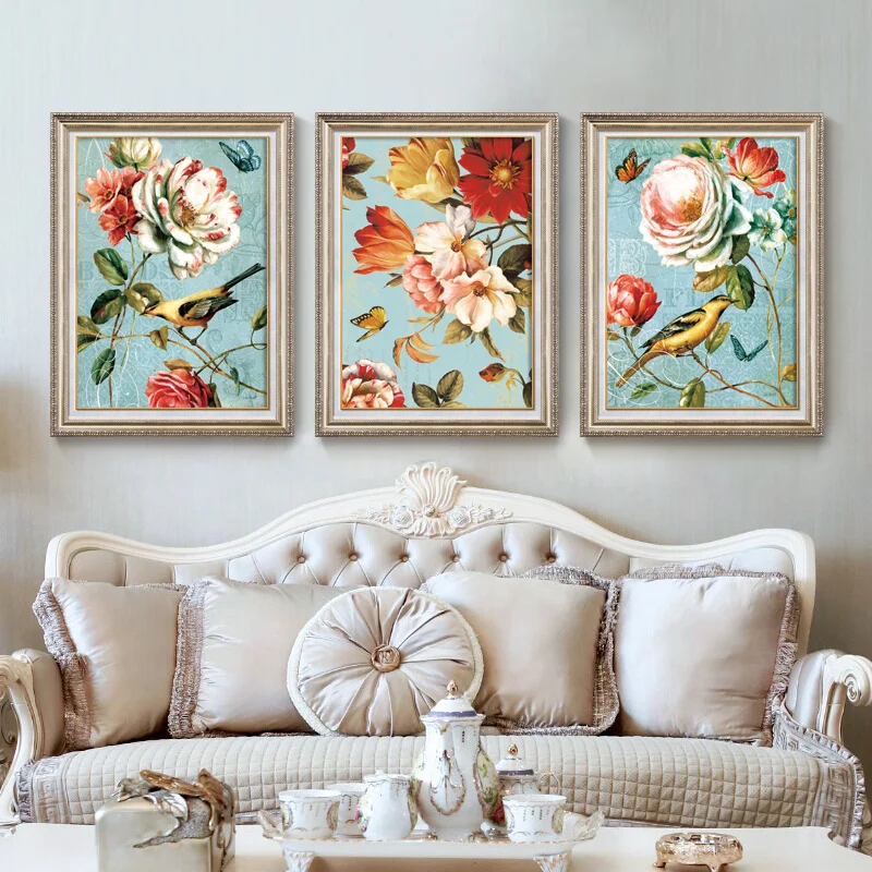 

EECAMAIL 2020 DIY Diamond Painting Handicraft No Frame Full Diamond Embroidery European Retro Flower Triptych Diamond Painting