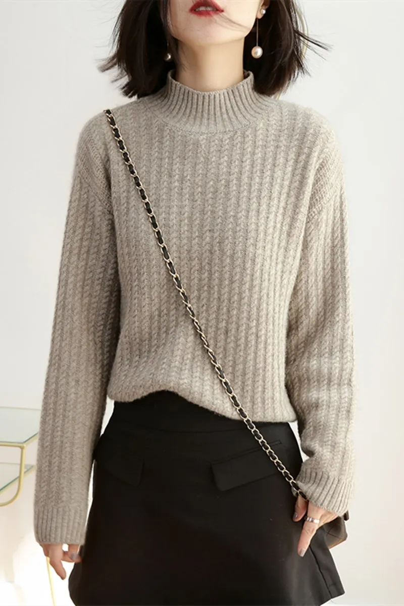 Autumn and winter Small Twist sweater Cashmere Women\'s Half turtleneck Cashmere Sweater Loose Sweater Pullover Clothes